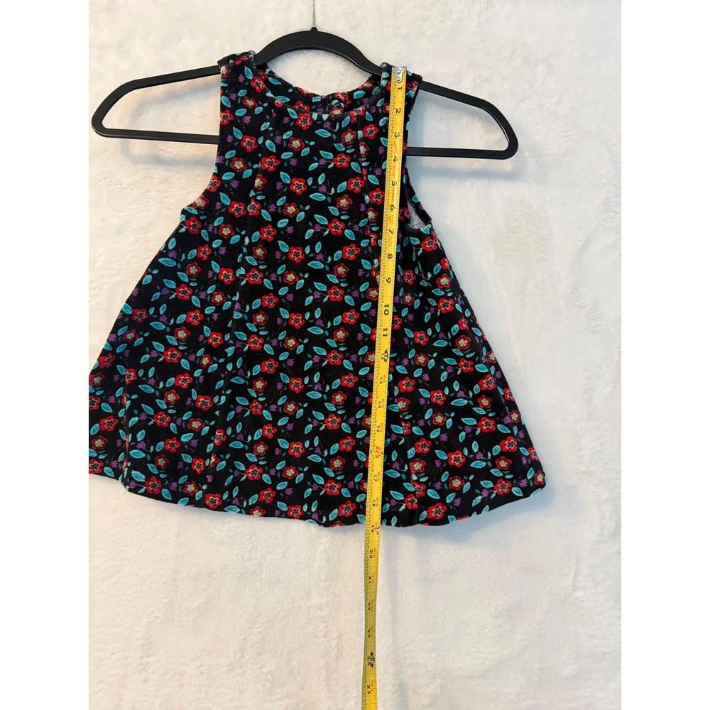 Gymboree Girls Small Black Floral Velvet Sleeveless Swing Top Corduroy Print